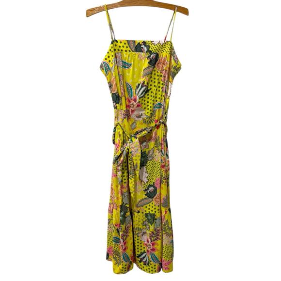 Ann Taylor LOFT | Midi Dress Sleeveless Floral Yellow Belted- Size 8 - Picture 1 of 9